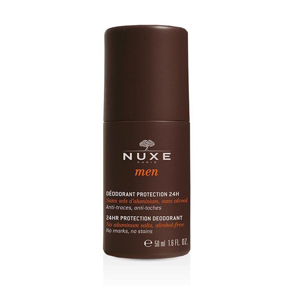 Déodorant Nuxe Men Protection 24h, 50ml. Formule sans sels d'aluminium, sans traces.