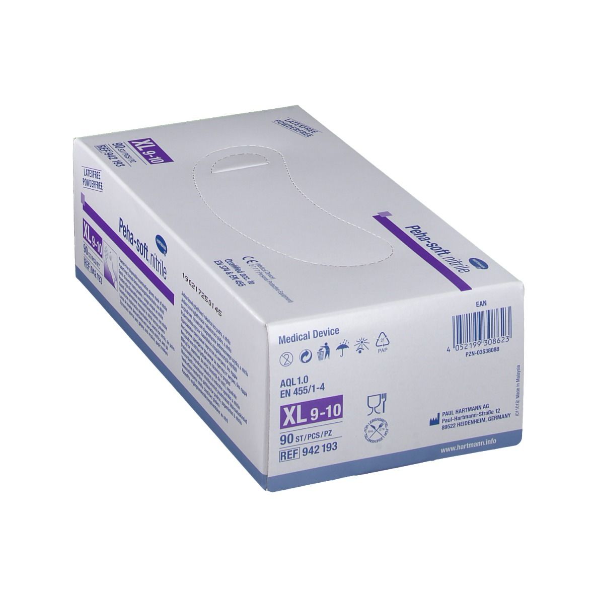 Boîte de gants d'examen XL 9-10, sans poudre, non stériles. Marque Peha-soft nitrile.