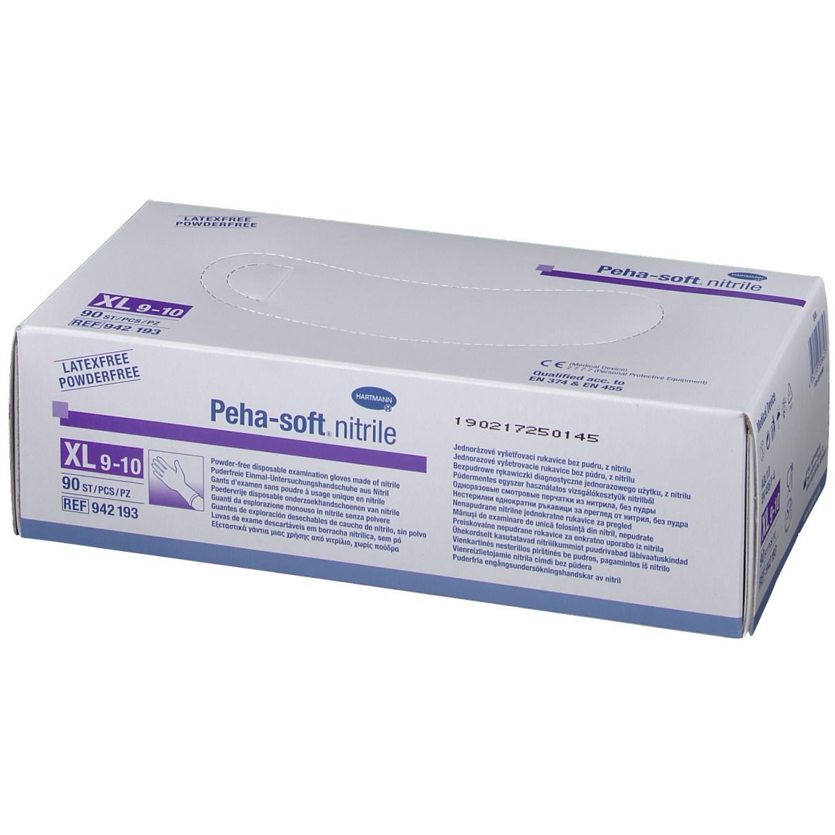 Boîte de gants d'examen XL 9-10, sans poudre, non stériles. Marque Peha-soft nitrile.