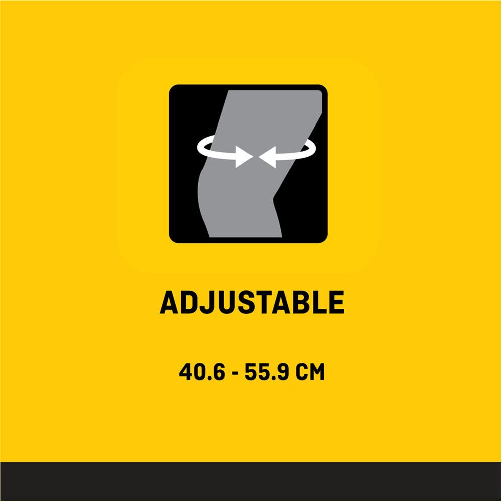 Genouillère 3M Futuro Sport. Emballage avec image du produit et exemples d'utilisation. Éléments noirs et jaunes.