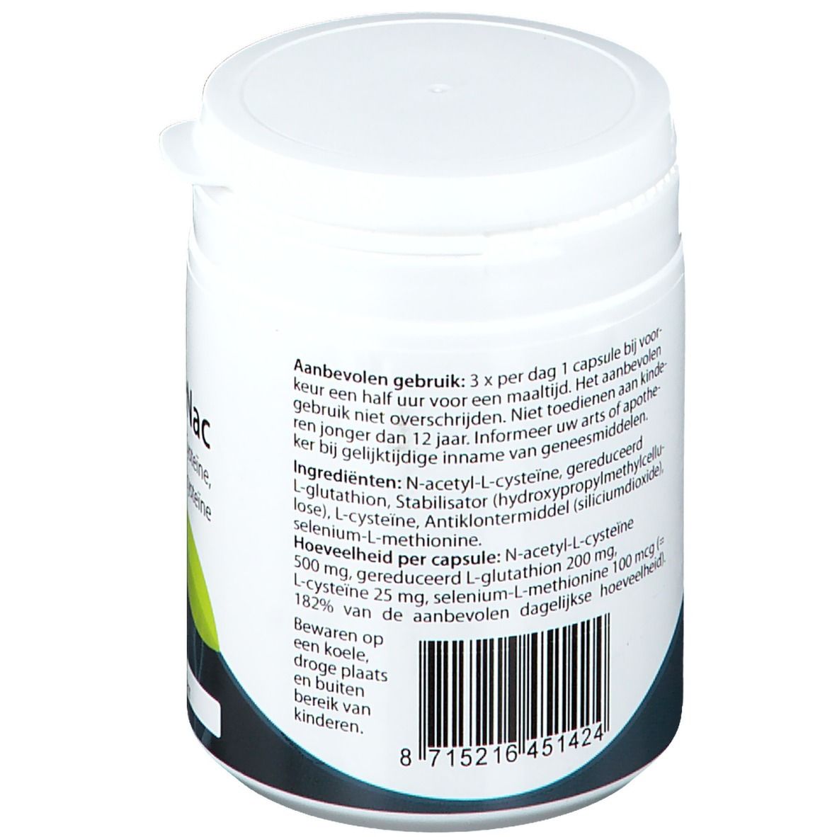 Boîte blanche, dos avec texte. Contient ingrédients et mode d'emploi. Code-barres en bas.