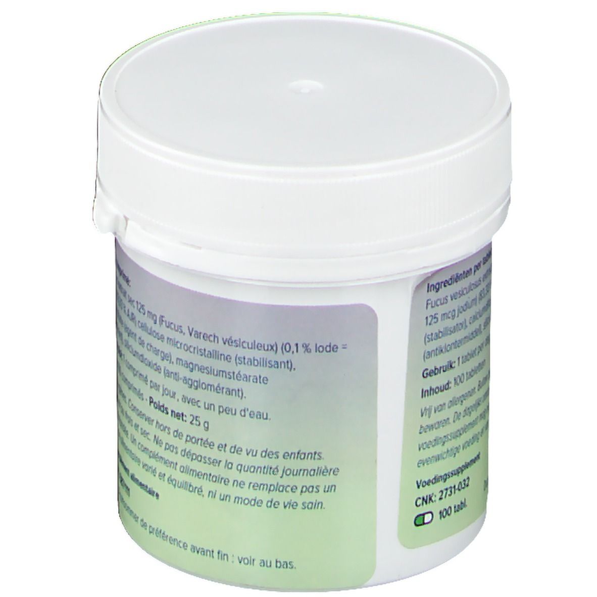 Pot blanc. Dos avec ingrédients et mode d'emploi. Logo DeBa Pharma.