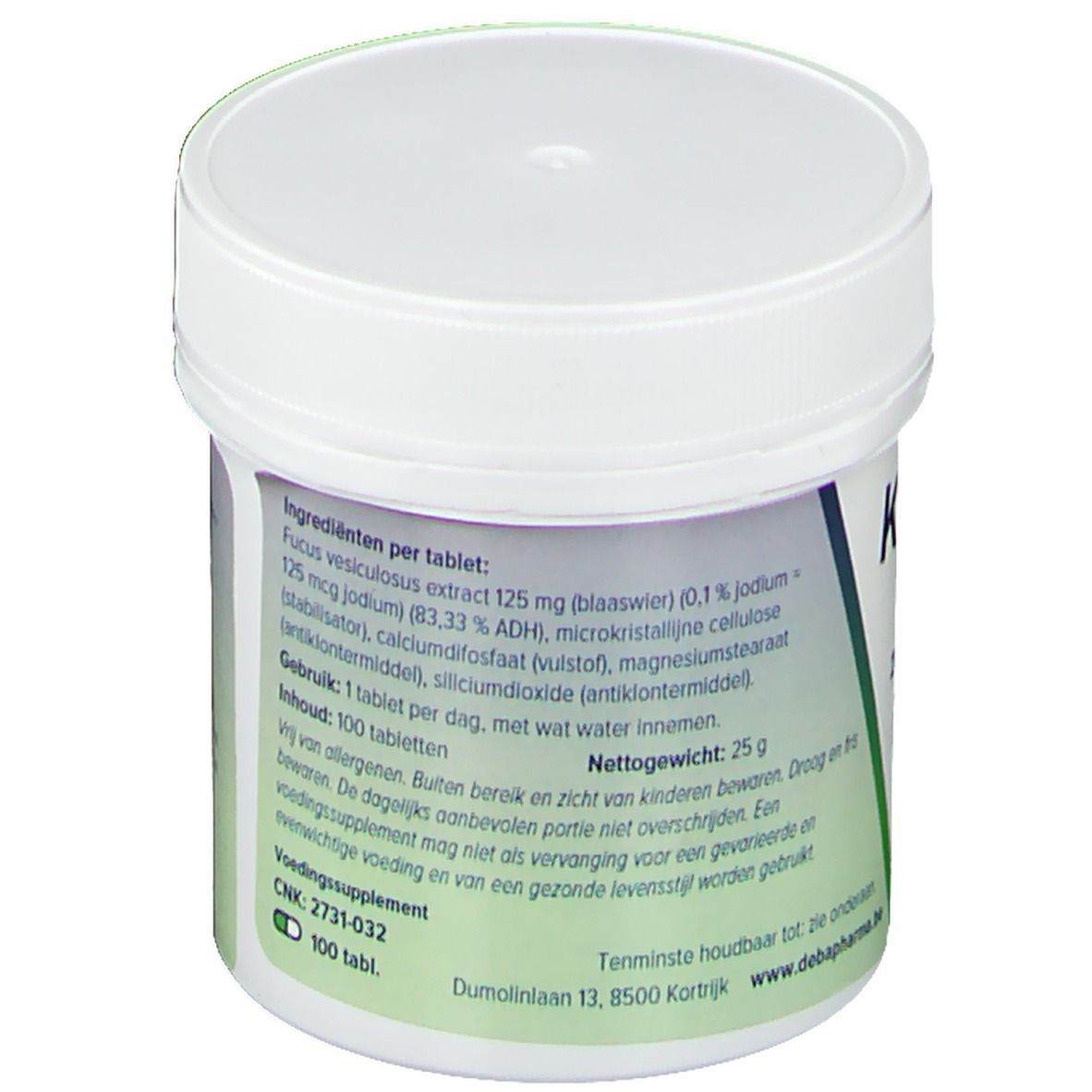 Pot blanc. Dos avec ingrédients et mode d'emploi. Logo DeBa Pharma.