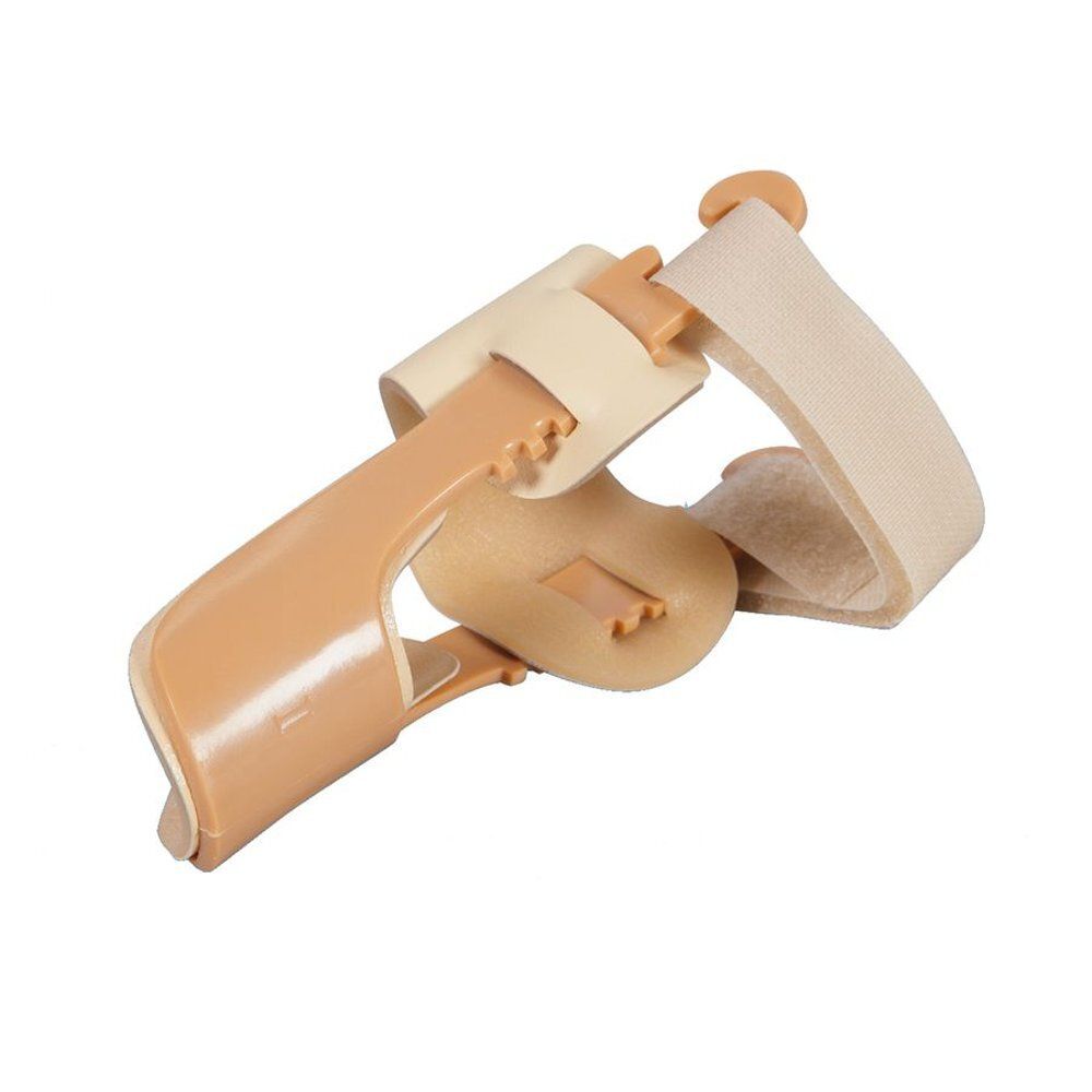 Correcteur Hallux Valgus beige. Composé de plastique et velcro. Vue de dessus.