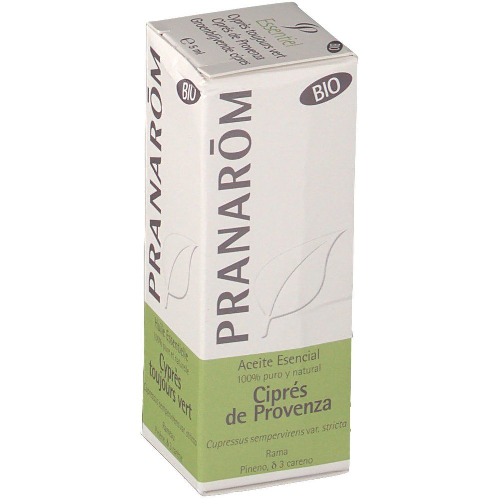 Boîte en carton avec nom du produit et logo bio. Texte en français et espagnol. Écriture verte sur fond blanc.