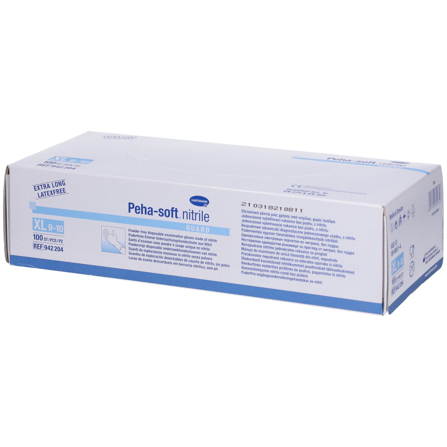 Boîte de gants Peha-soft nitrile guard, taille XL 9-10, 100 pièces. Sans latex.