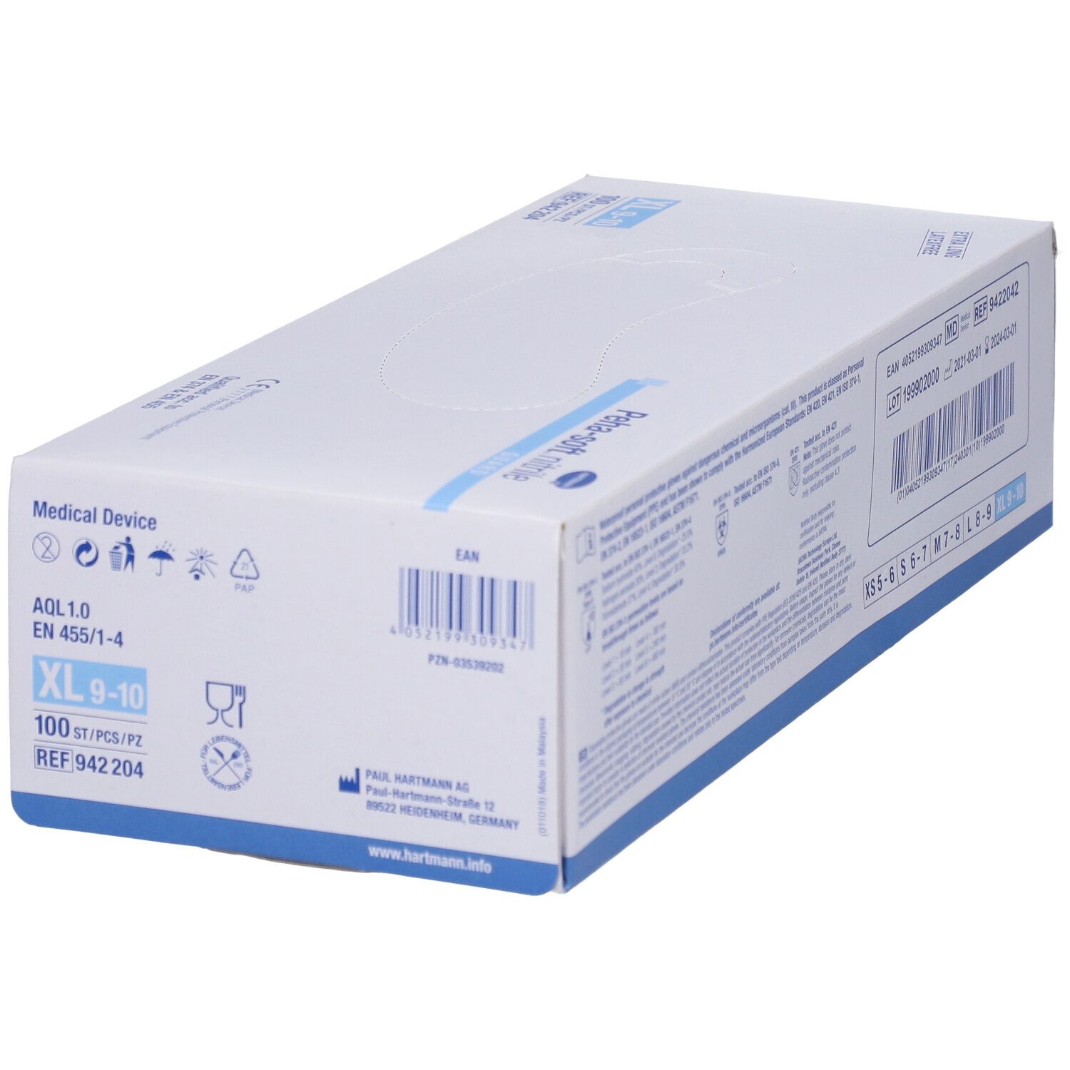 Boîte de gants Peha-soft nitrile guard, taille XL 9-10, 100 pièces. Dispositif médical.