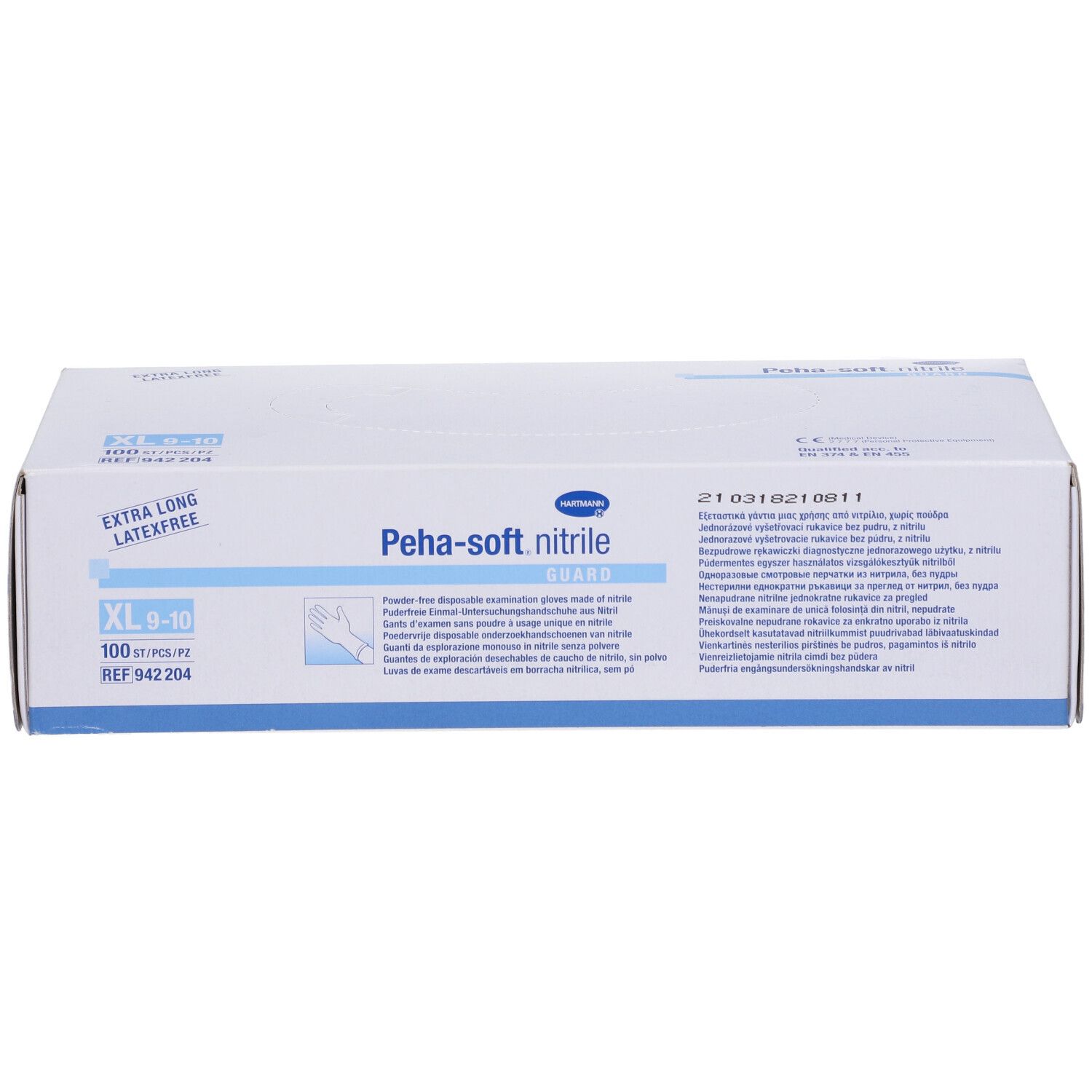 Boîte de gants Peha-soft nitrile guard, taille XL 9-10, 100 pièces. Sans latex.