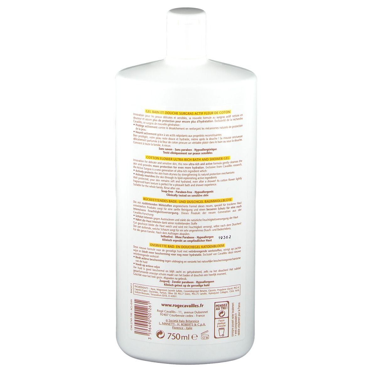 Rogé Cavaillès Gel Bain et Douche Fleur de Coton Peaux Sensibles