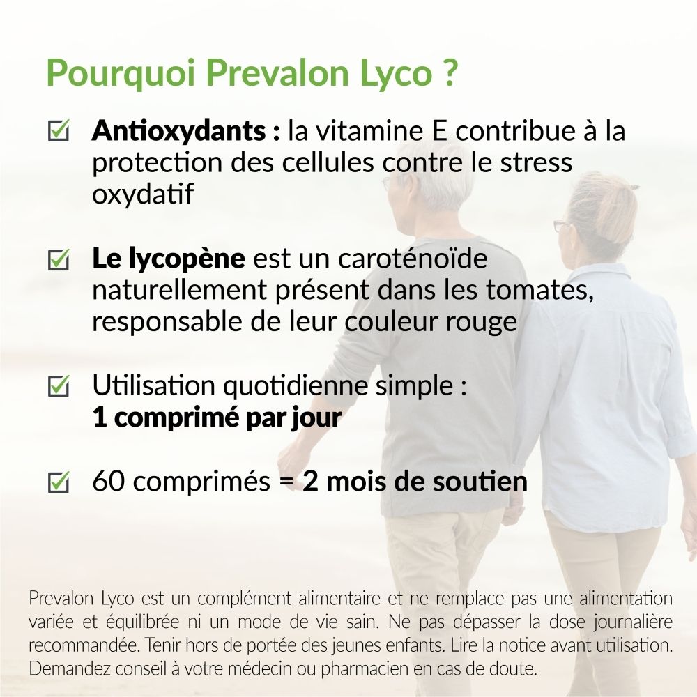 Prevalon Lyco : Antioxydants, Lycopène de tomate, utilisation quotidienne simple de 1 comprimé.