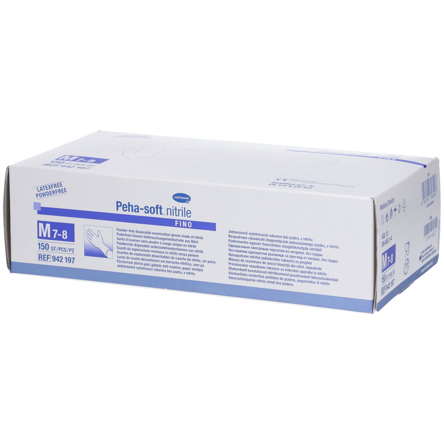 Boîte de gants Peha-soft nitrile fino, taille M 7-8. 150 pièces. Sans latex et sans poudre.