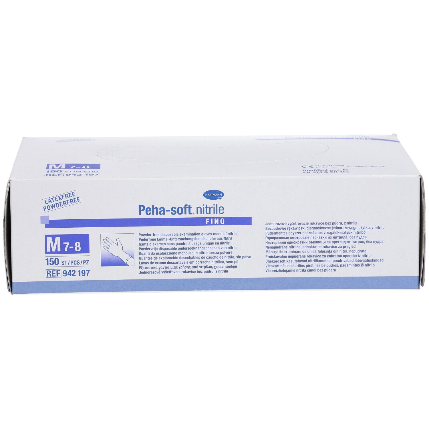 Boîte de gants Peha-soft nitrile fino, taille M 7-8. 150 pièces. Sans latex et sans poudre.