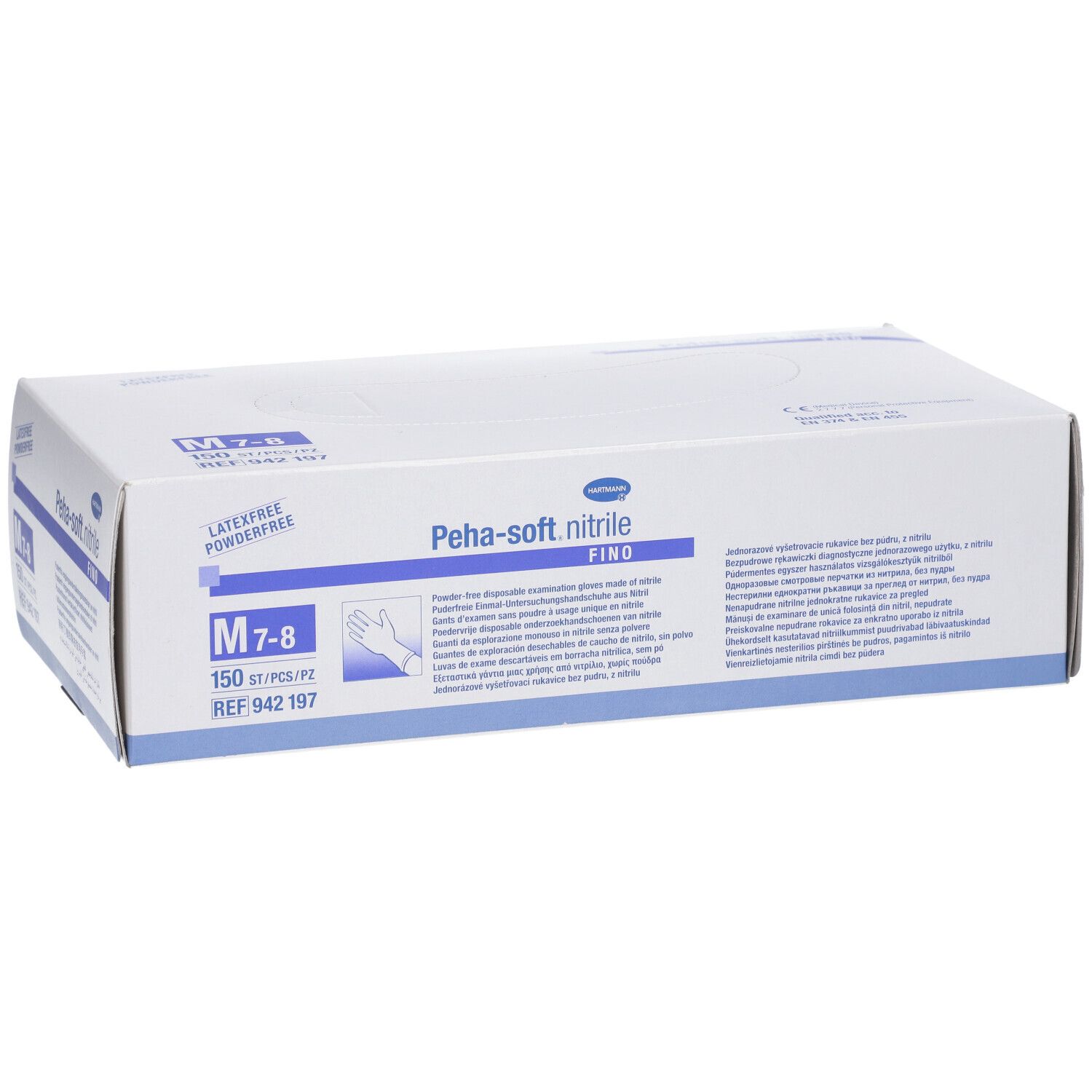 Boîte de gants Peha-soft nitrile fino, taille M 7-8. 150 pièces. Sans latex et sans poudre.