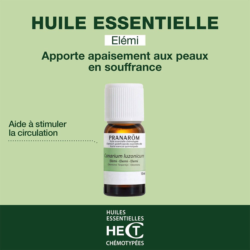 Flacon en verre brun avec bouchon blanc et étiquette. Boîte blanche avec logo et informations produit.