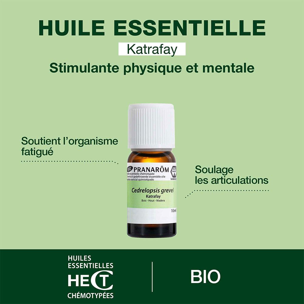 Flacon en verre brun avec bouchon blanc. Étiquette avec nom du produit et marque. 10 ml.