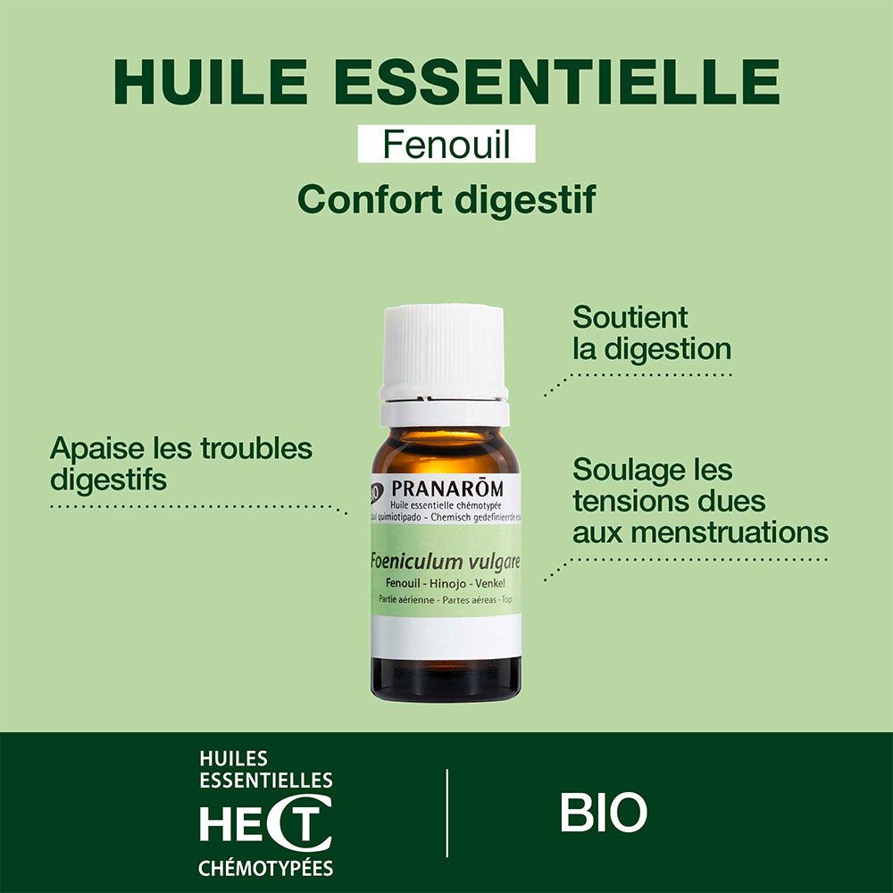 Flacon d'huile essentielle de fenouil. Confort digestif. Aide aux troubles digestifs et menstruels. BIO.