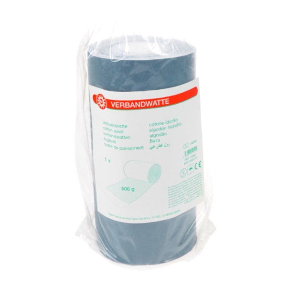 Coton hydrophile en rouleau, emballé. Étiquette avec texte. 500g.