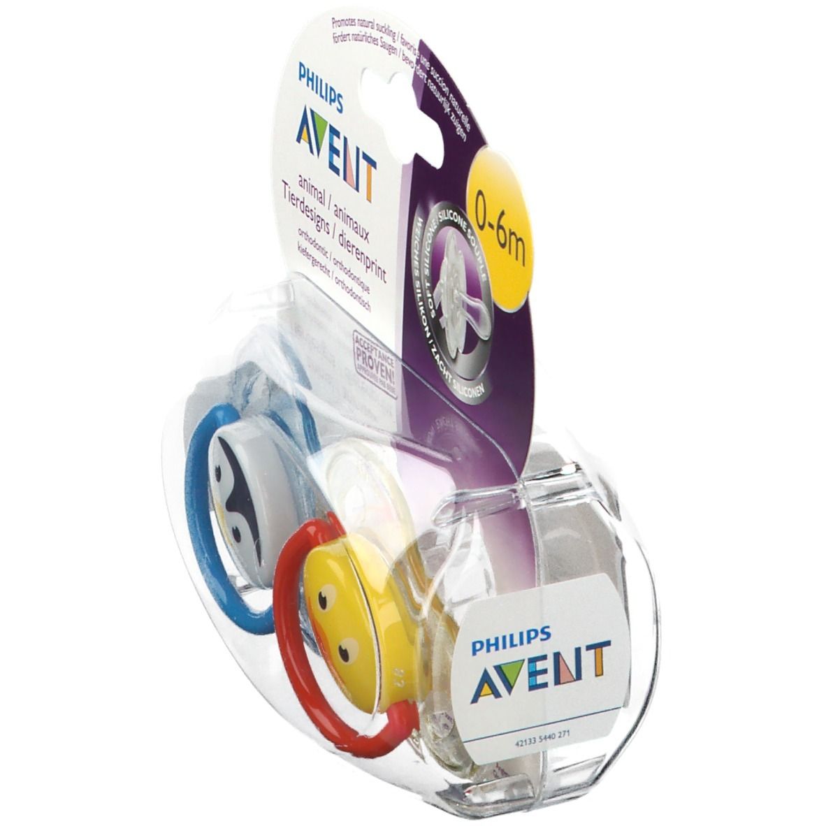 Avent Sucette Silicone Animaux 0-6 mois (Couleur non sélectionnable)