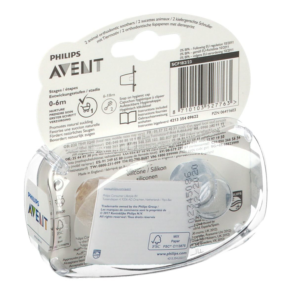 Avent Sucette Silicone Animaux 0-6 mois (Couleur non sélectionnable)
