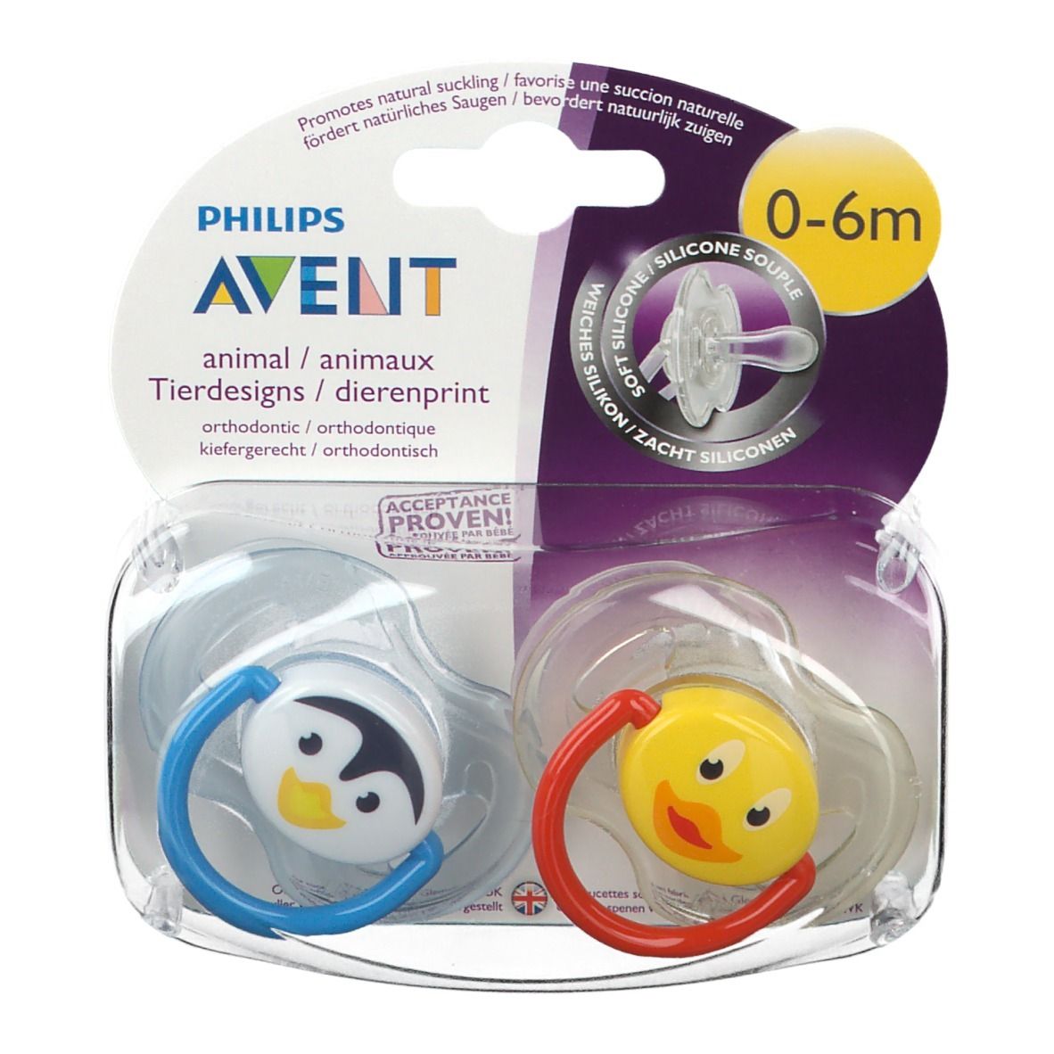 Avent Sucette Silicone Animaux 0-6 mois (Couleur non sélectionnable)