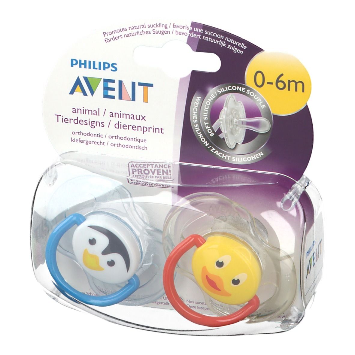 Avent Sucette Silicone Animaux 0-6 mois (Couleur non sélectionnable)
