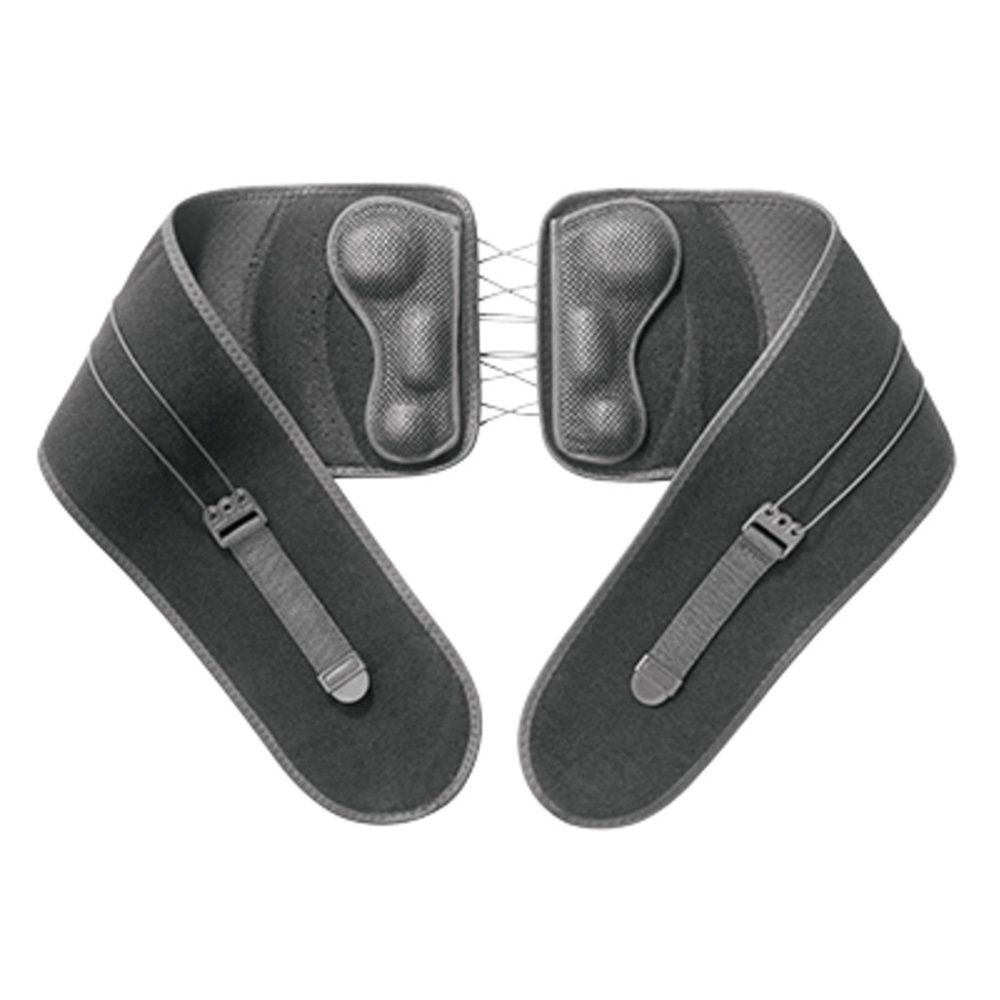 Ceinture lombaire noire. Sur l'emballage : FUTURO, 3M. La ceinture est portée par une personne.