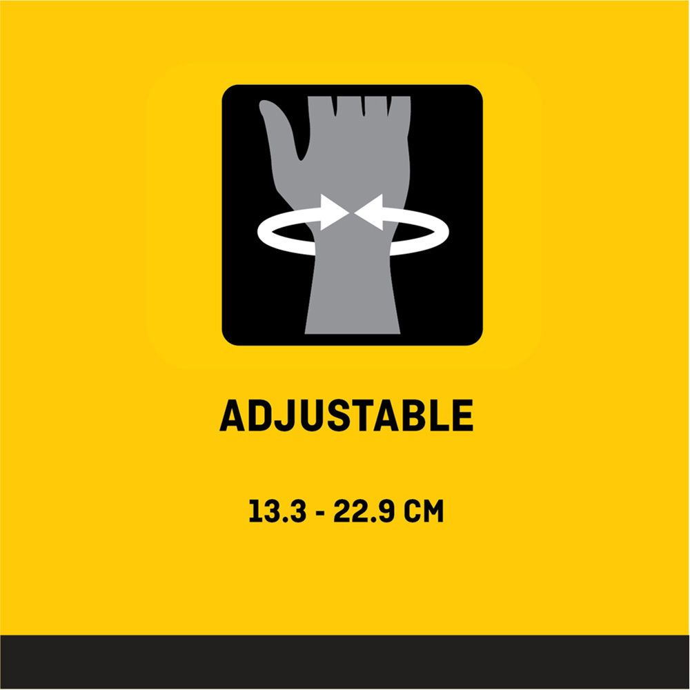 Attelle de poignet bleue. Vue arrière sur un modèle de main blanche. Numéros de produit et descriptions.