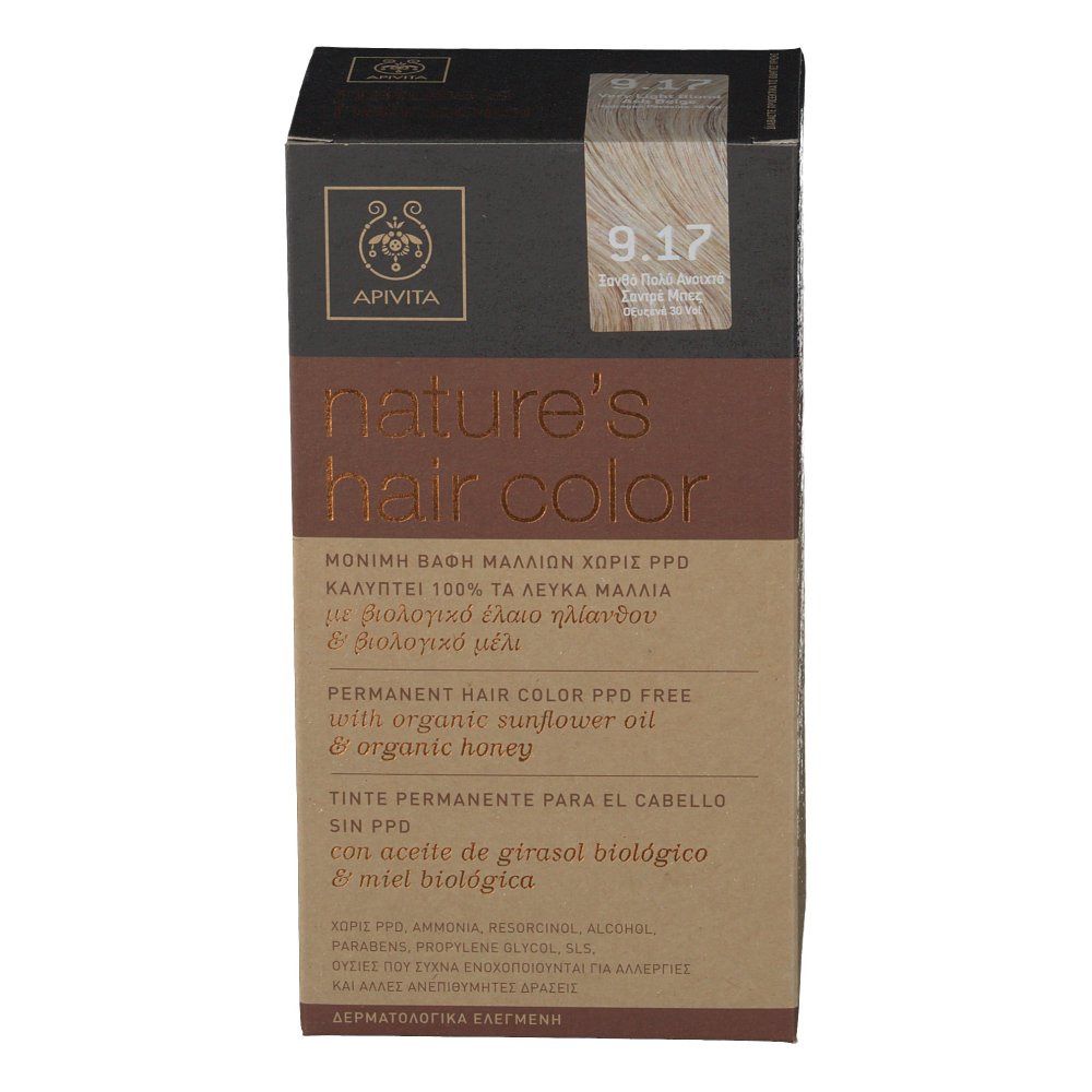 Apivita Coloration Capillaire N9.17 Blond Très Clair Cendre Beige
