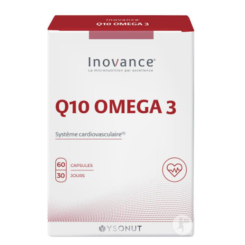 Boîte Inovance Q10 Omega 3, 60 gélules, pour le système cardiovasculaire.