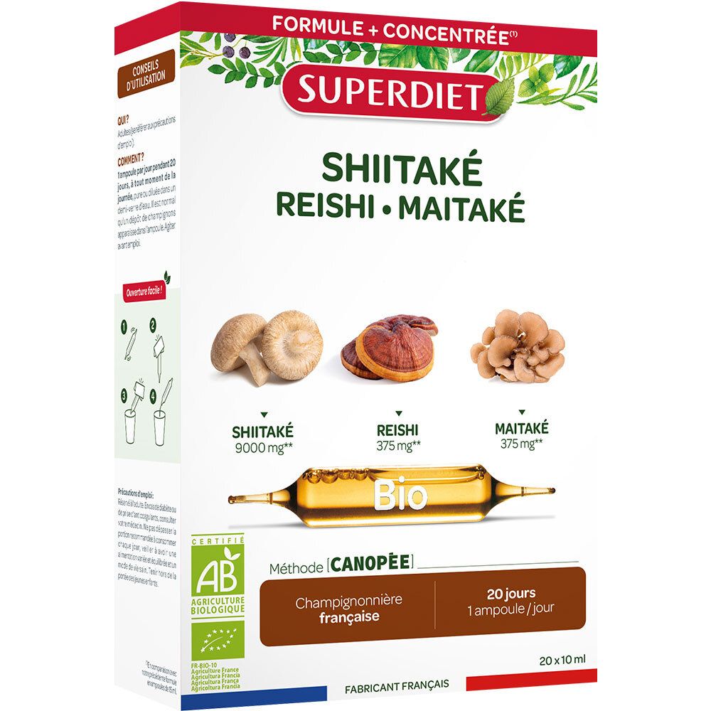 SUPERDIET Shiitake Reishi Mait Bio - 20 ampoules de 10 ml