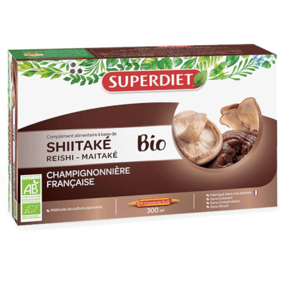 SUPERDIET Shiitake Reishi Mait Bio - 20 ampoules de 10 ml