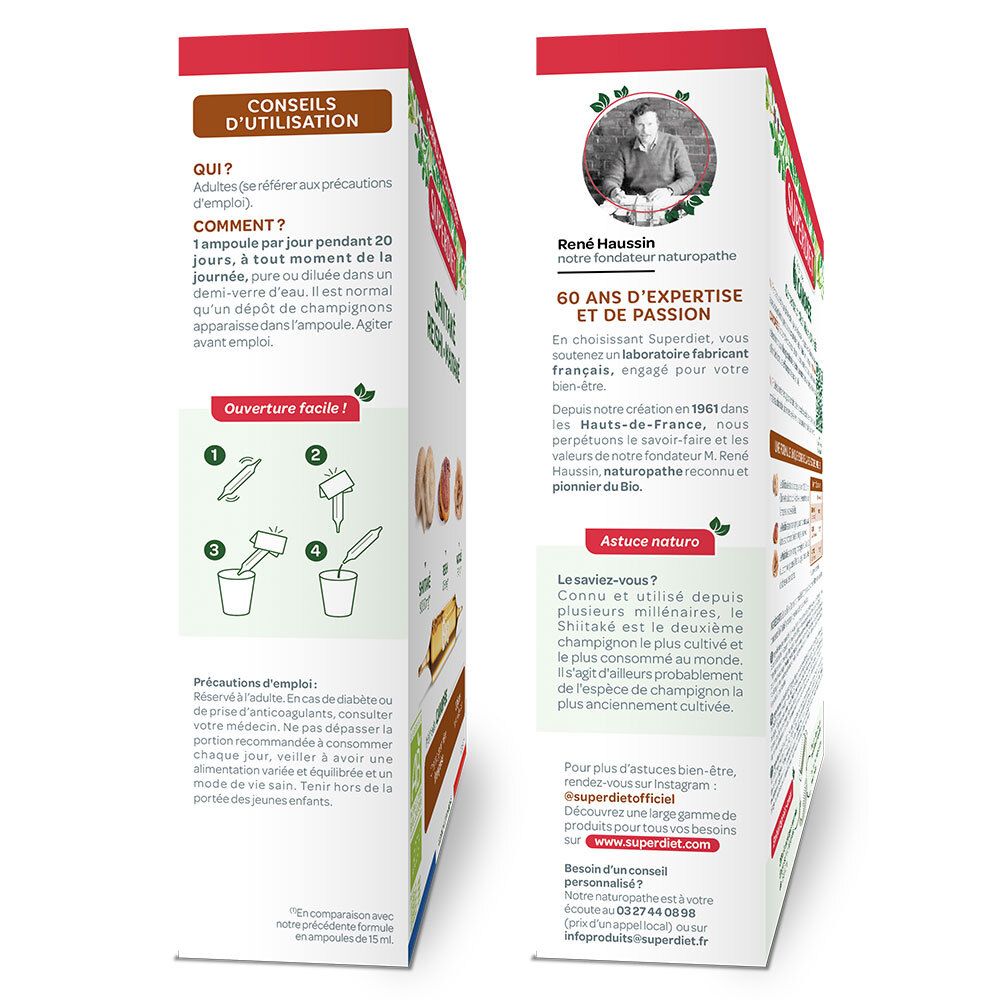 SUPERDIET Shiitake Reishi Mait Bio - 20 ampoules de 10 ml