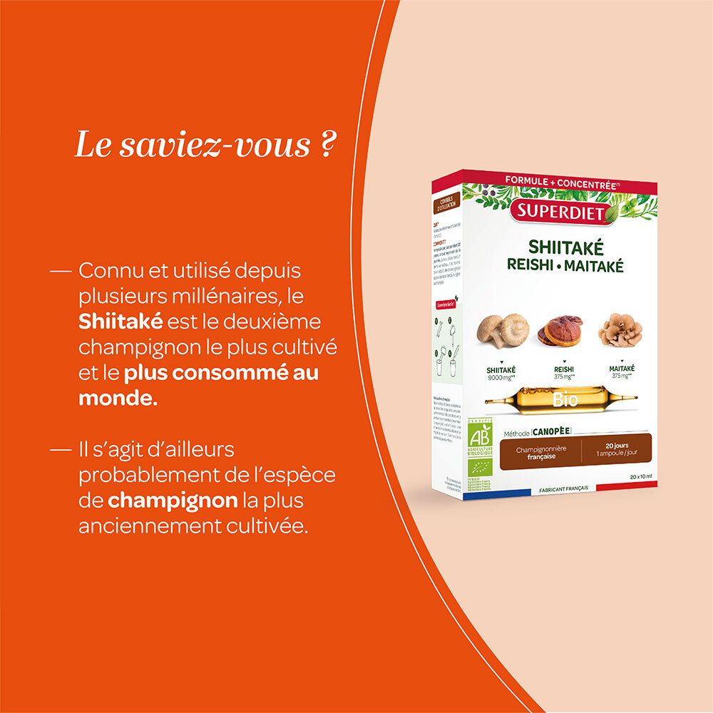 SUPERDIET Shiitake Reishi Mait Bio - 20 ampoules de 10 ml