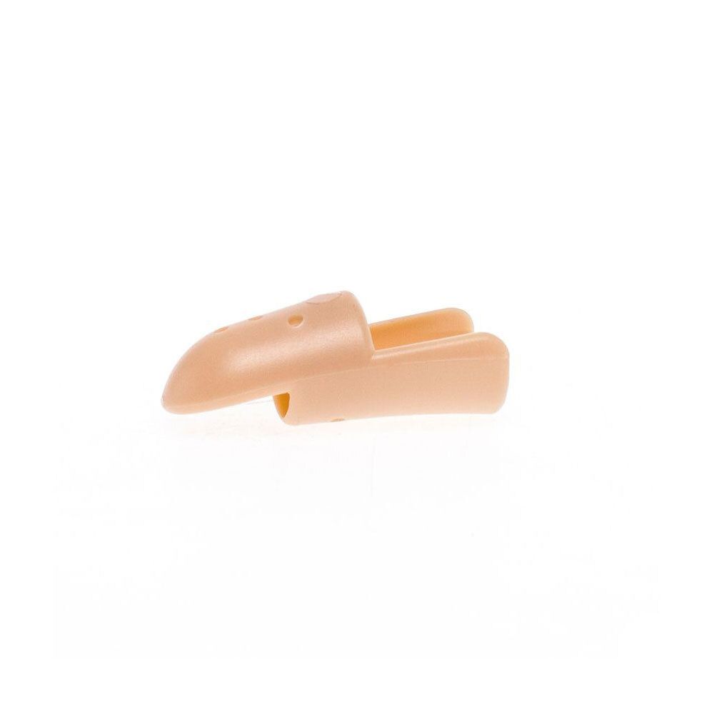 Protège-doigt beige en plastique, vue latérale.