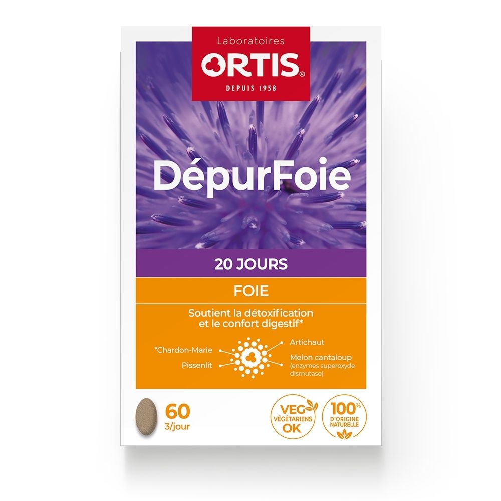 Boîte Ortis DépurFoire de 60 gélules, cure de 20 jours, pour le soutien du foie et de la digestion.