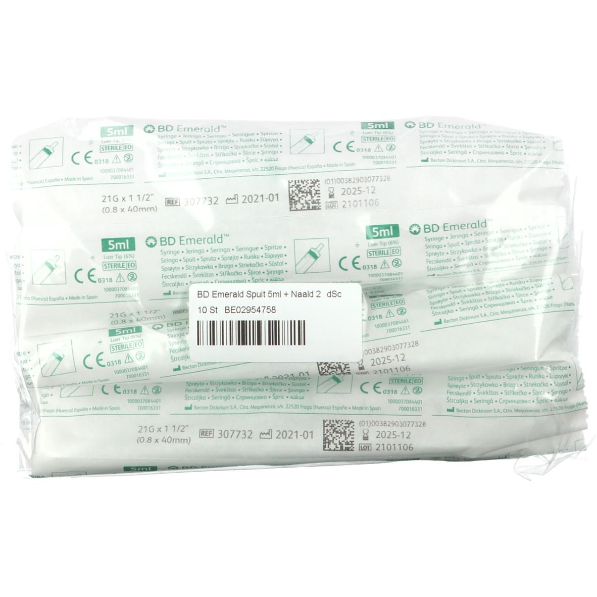 BD Emerald Seringue 5 ml + Aiguille 21 g