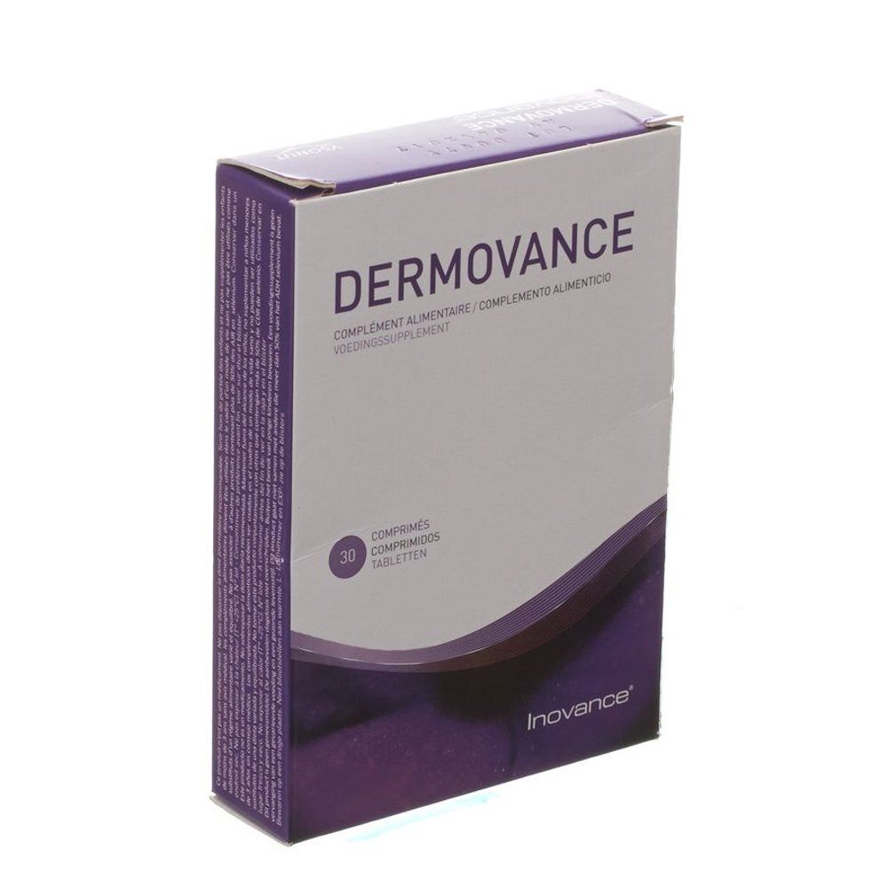 Boîte de Inovance Dermovance, complément alimentaire pour la peau, 30 comprimés.