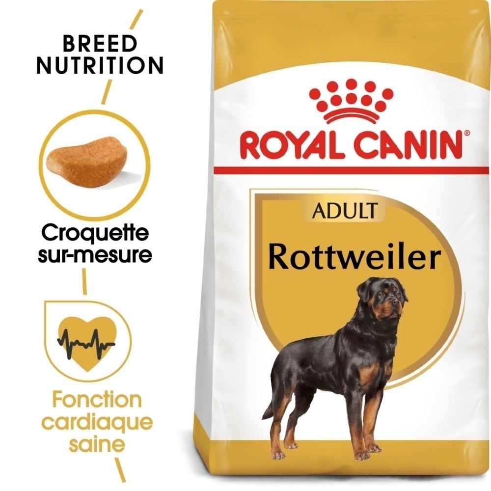 Royal Canin Rottweiler Adult : Nutrition de race, croquettes sur mesure, fonction cardiaque saine.