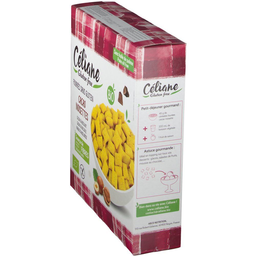 Celiane Céréales bio fourées cacao/noisette sans gluten