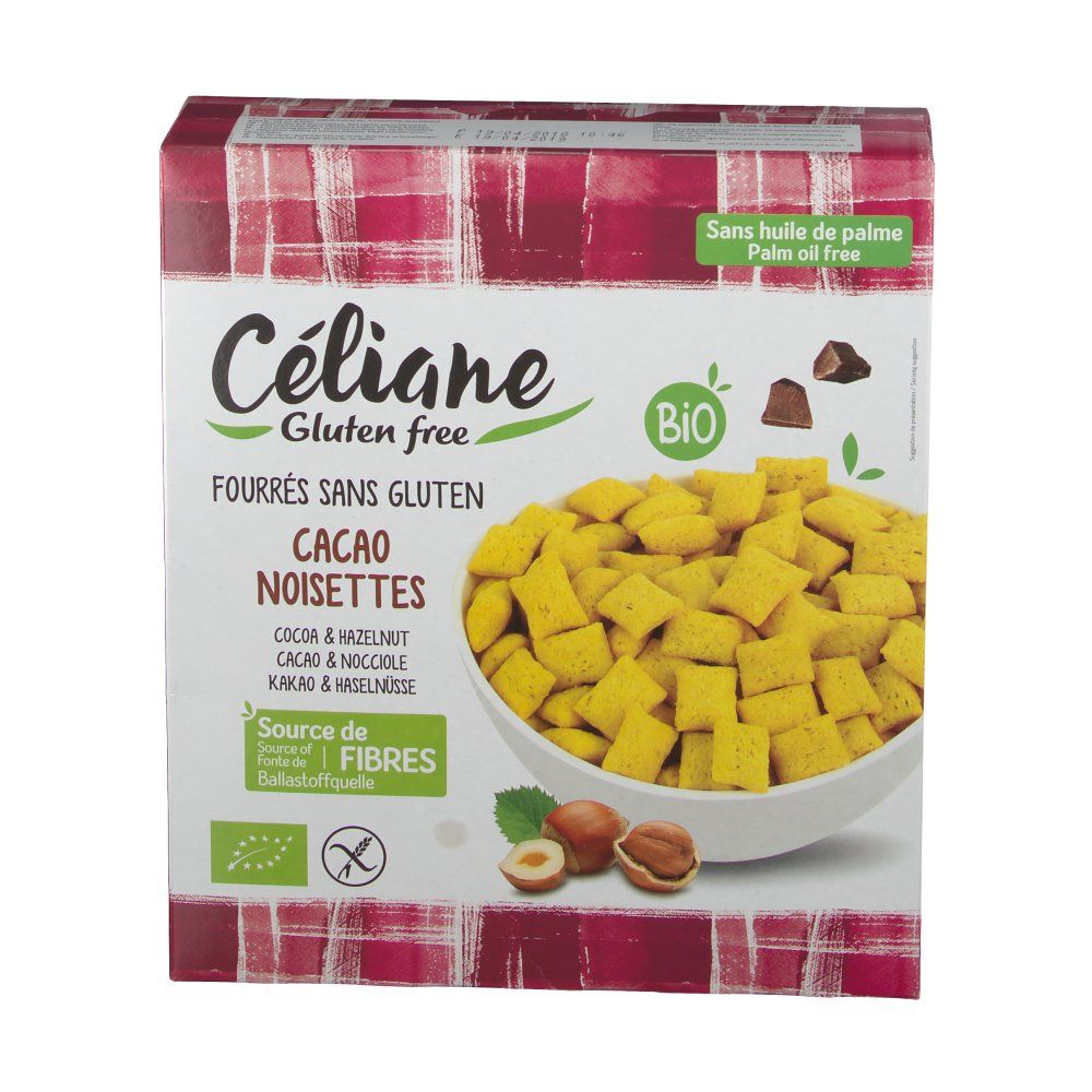 Celiane Céréales bio fourées cacao/noisette sans gluten