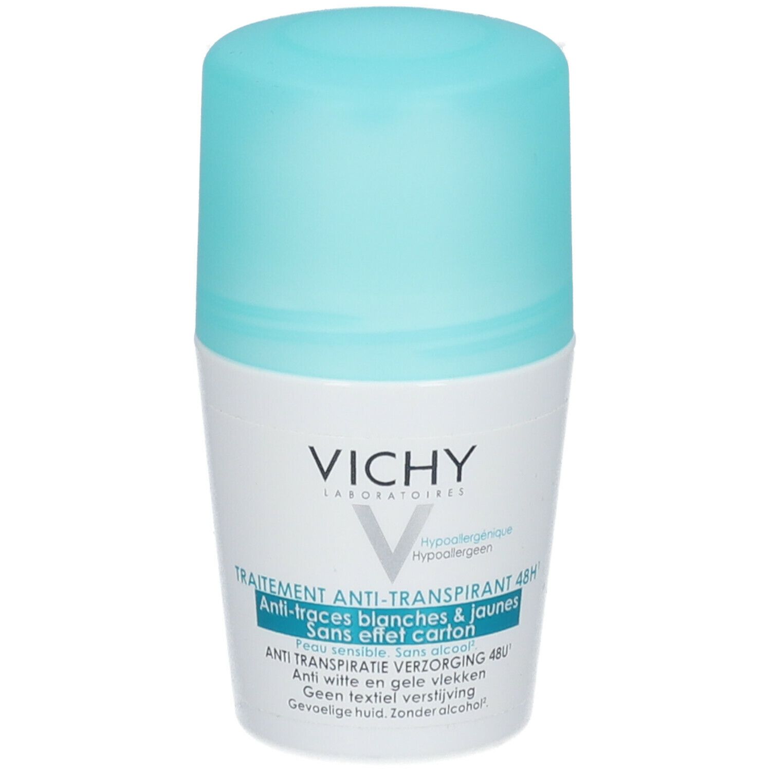 VICHY Bille Anti-Transpirant 48H, Anti-Traces Jaune Et Blanches, Sans Effet Carton