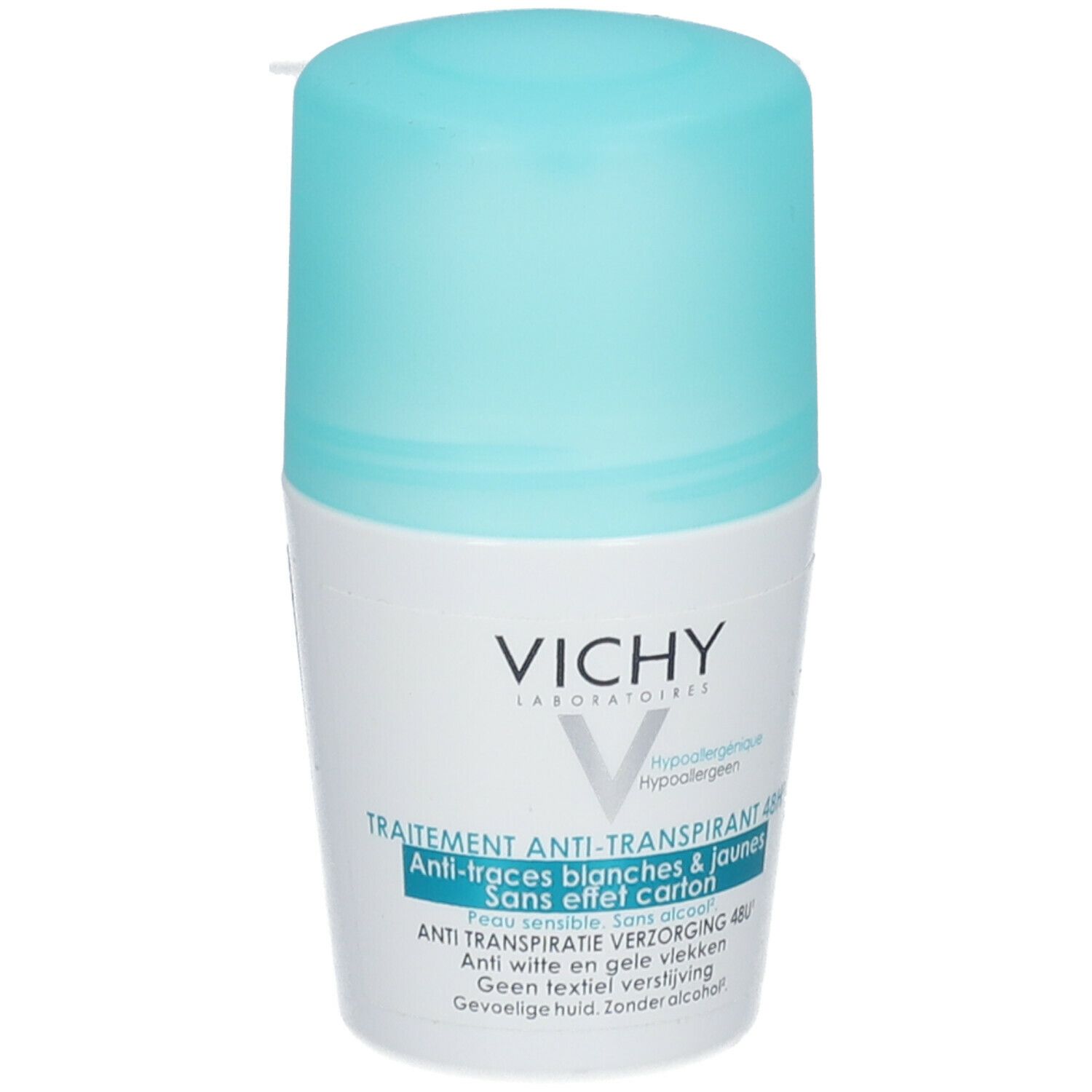 VICHY Bille Anti-Transpirant 48H, Anti-Traces Jaune Et Blanches, Sans Effet Carton