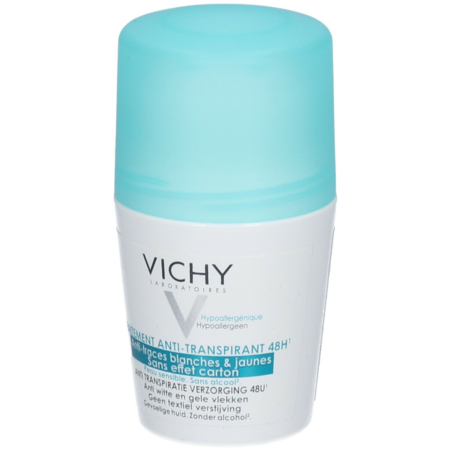 VICHY Bille Anti-Transpirant 48H, Anti-Traces Jaune Et Blanches, Sans Effet Carton