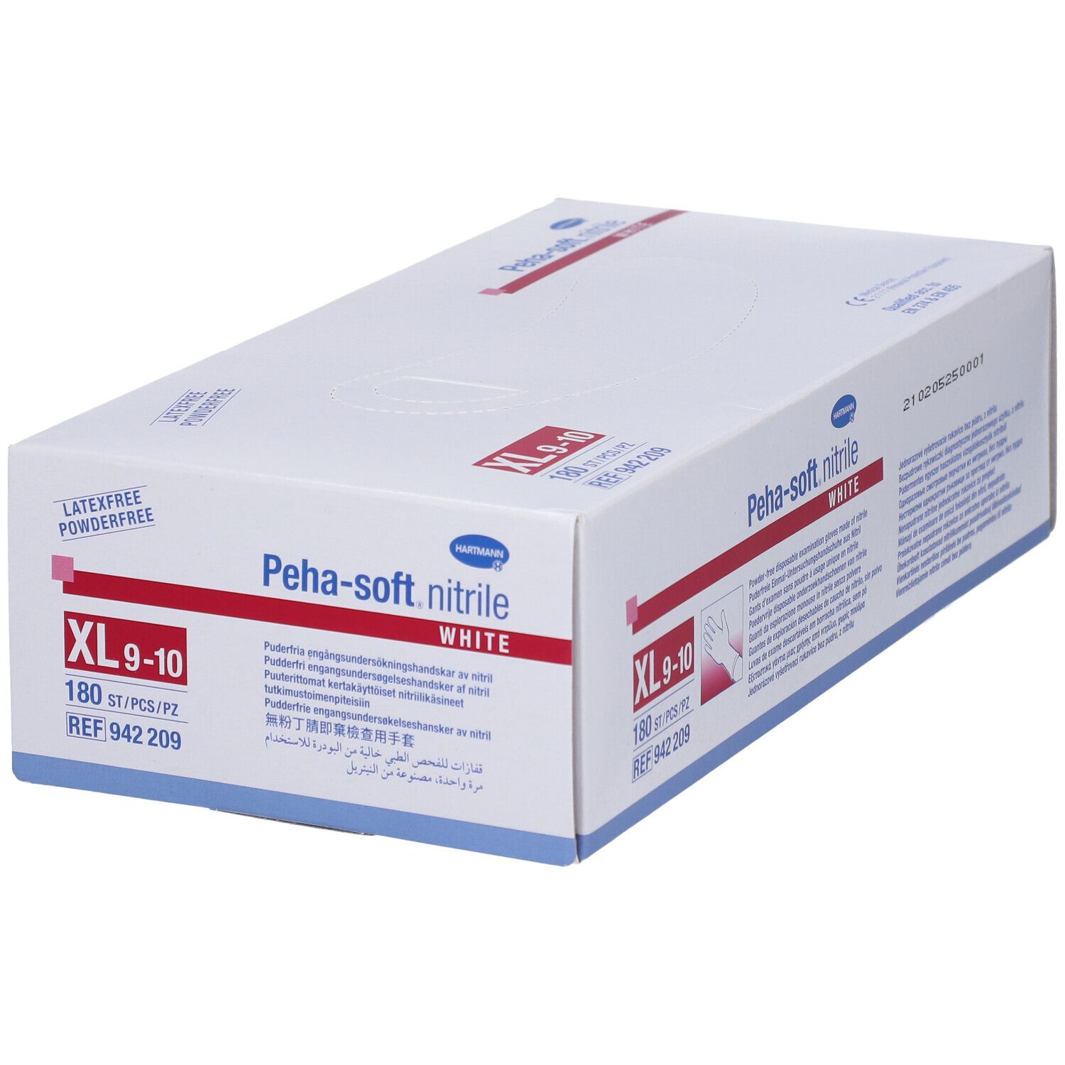 Boîte de gants Peha-soft nitrile, taille XL 9-10. 180 pièces. Blanc. Sans poudre. Sans latex.