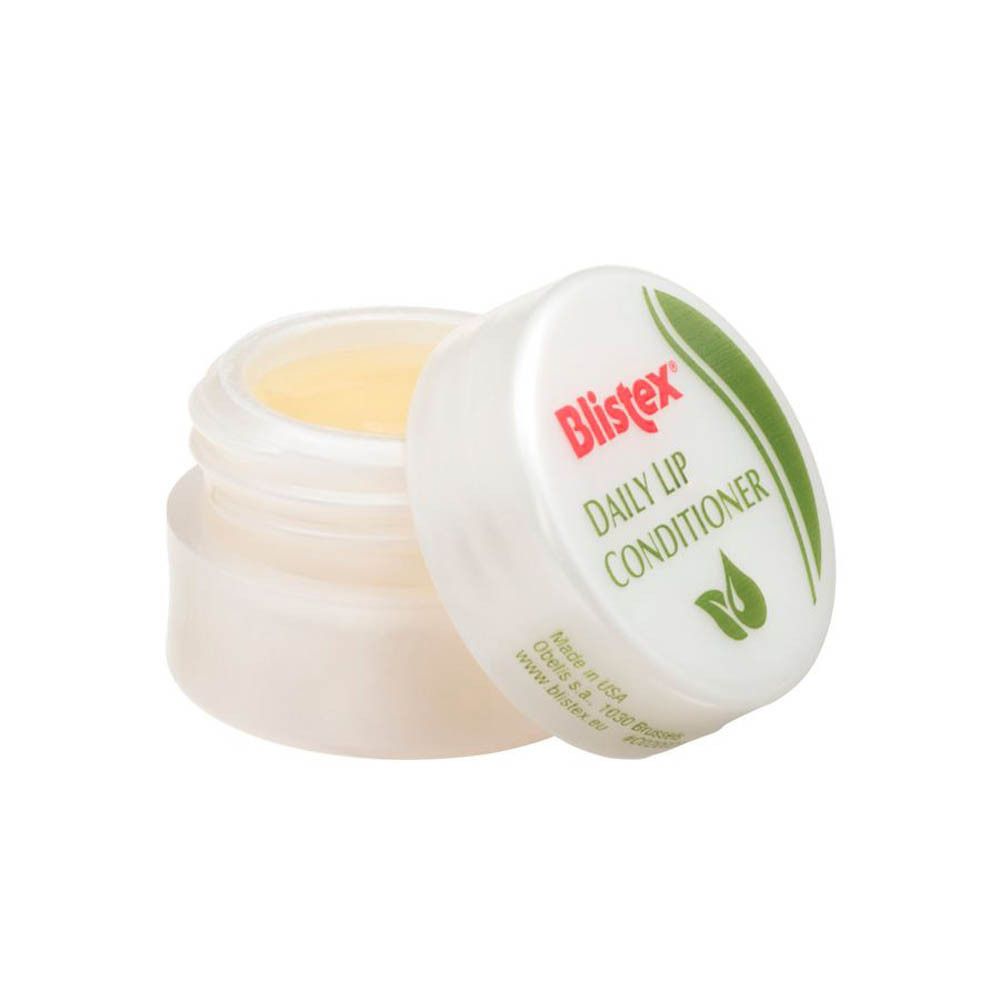Pot de Blistex Daily Lip Conditioner ouvert. Couvercle blanc avec nom du produit. Contenu crème visible.