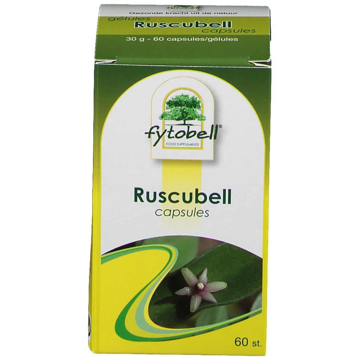 Fytobell Ruscubell, une boîte avec l'inscription "Ruscubell capsules".