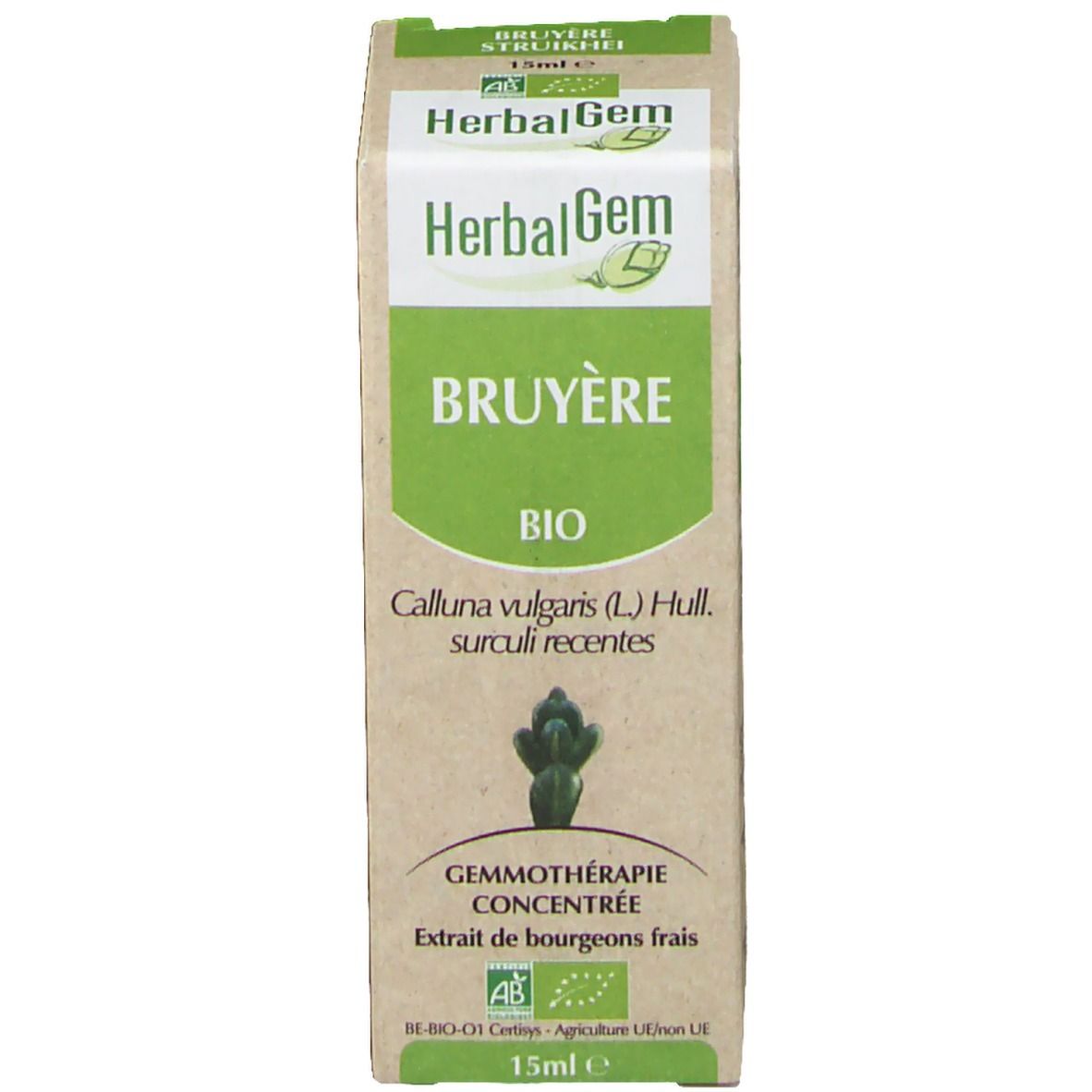 Emballage carton avec nom du produit et logo. Certification bio. 15ml.