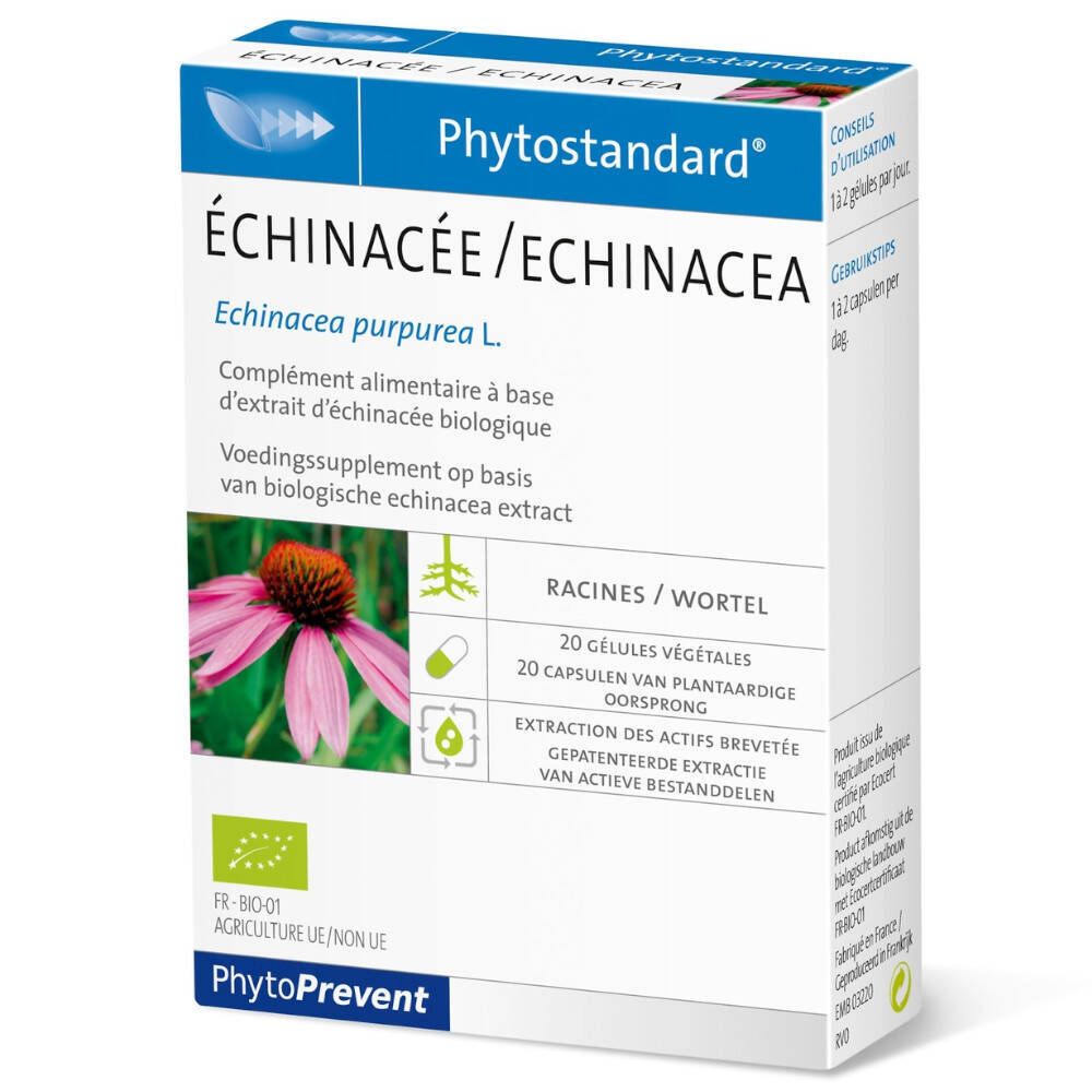Boîte de Phytostandard Échinacée. Contient 20 gélules. Label bio.