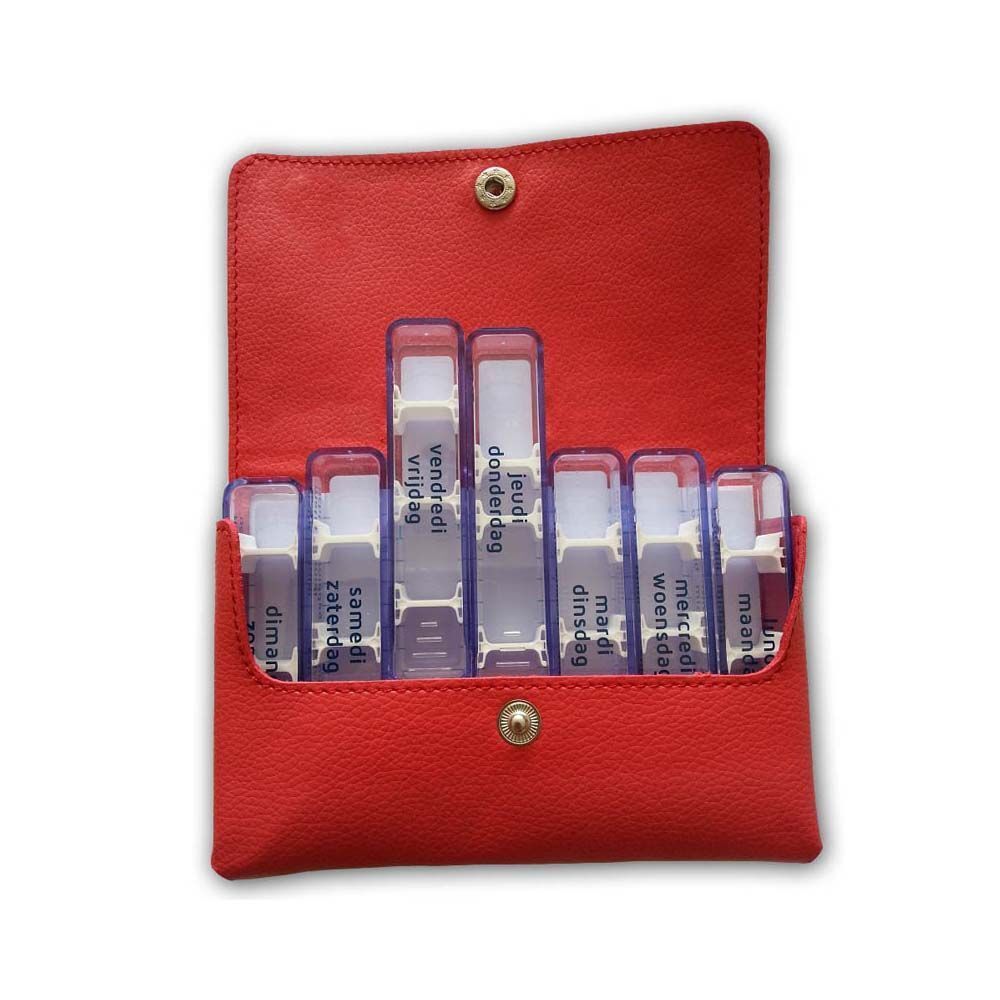Medidose Pilulier De Poche Similicuir Rouge