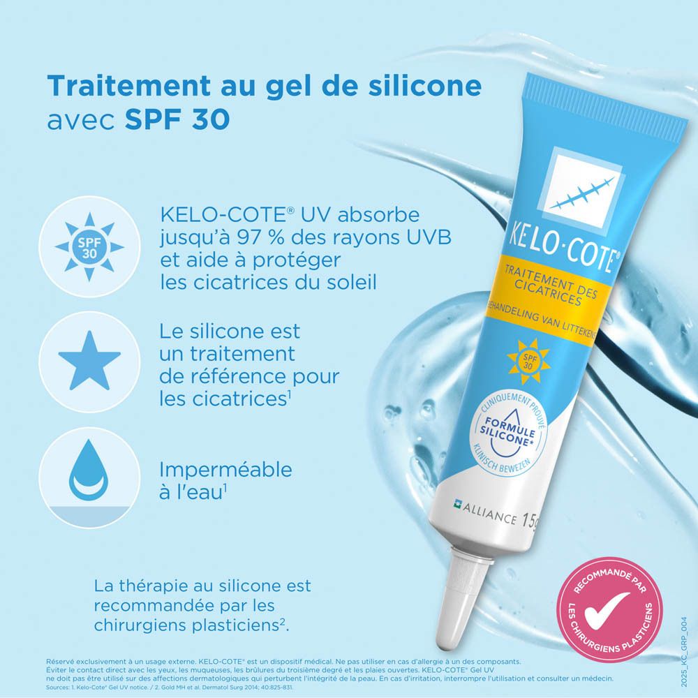 KELO-COTE® UV: Protège et hydrate la cicatrice. Pour cicatrices récentes et anciennes.